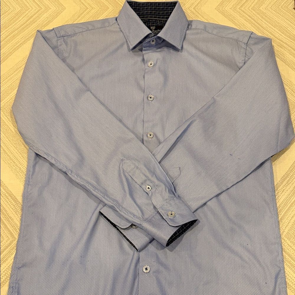 Leo & Zachary Boys Blue & White Button Down Dress Shirt Size 16